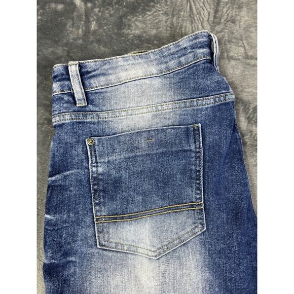 Southpole Men's Skinny Fit Moto Jeans 36x29 Blue Acid Wash‎ Distressed Biker Y2K - Picture 7 of 16